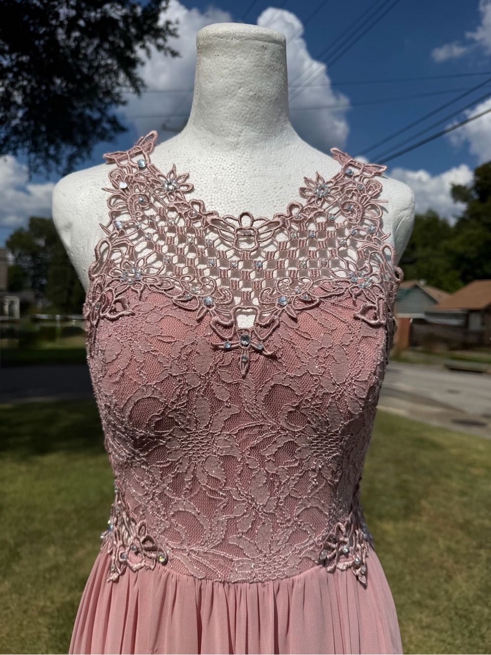 City Studios Embellished Illusion Tulip Gown Pink Maxi